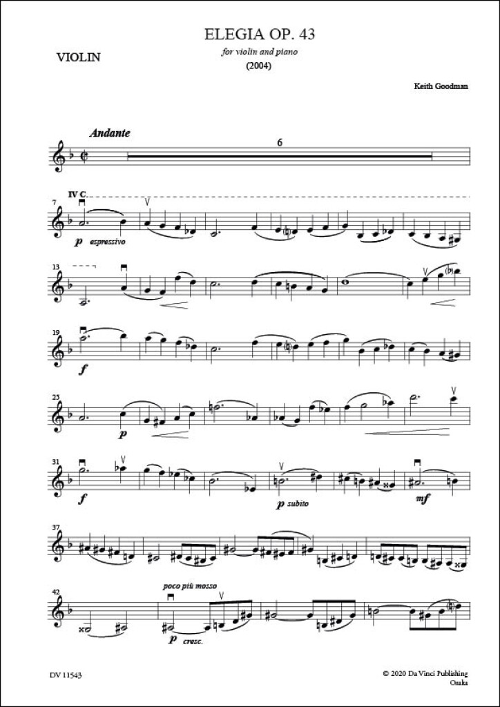 Elegia op.43, for Violin and Piano